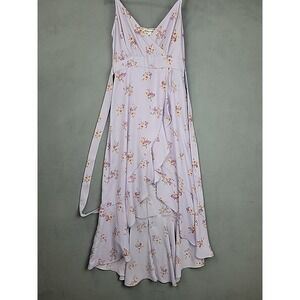 Inspired Hearts Maxi Dress Womens Small Lavender Purple Floral Rear Tie- Small S